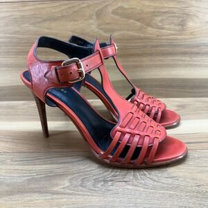 Coach Izzy Womens Heels 8 B Red Orange Leather Strappy Ankle Strap
